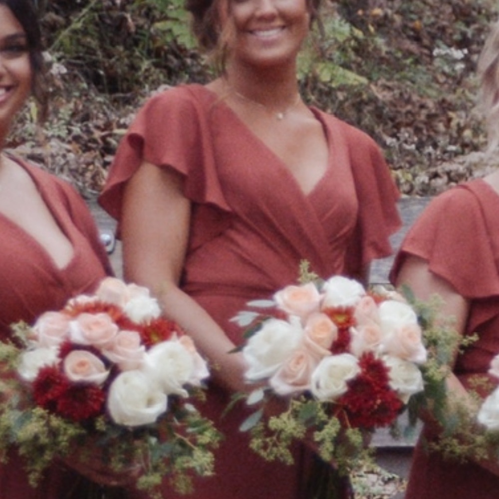 Flutter sleeve georgette wrap bridesmaid dress